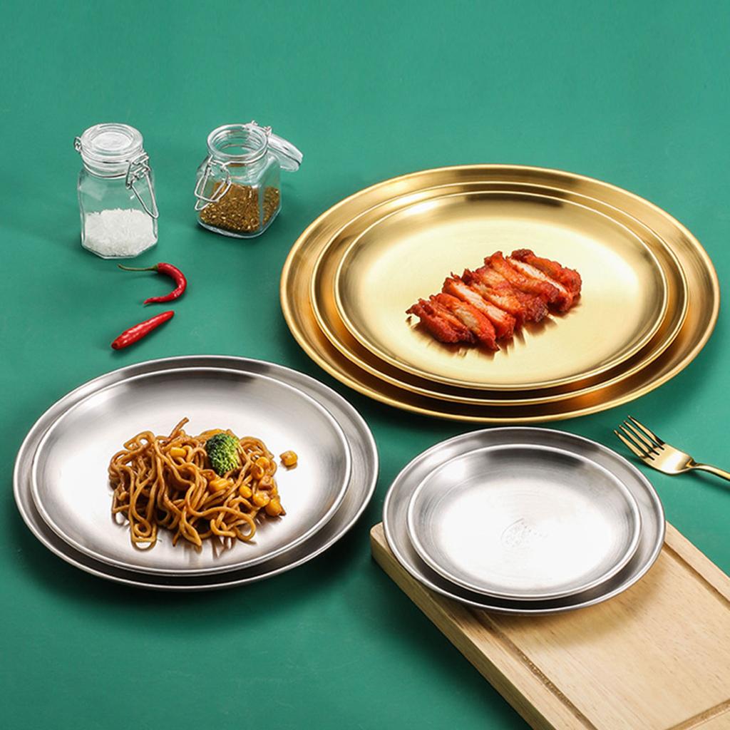 Set of 4 Elegant Meal Dish Set 304Stainless Steel Serving Plates Dinner Plate Suitable for Entertaining and Daily Use