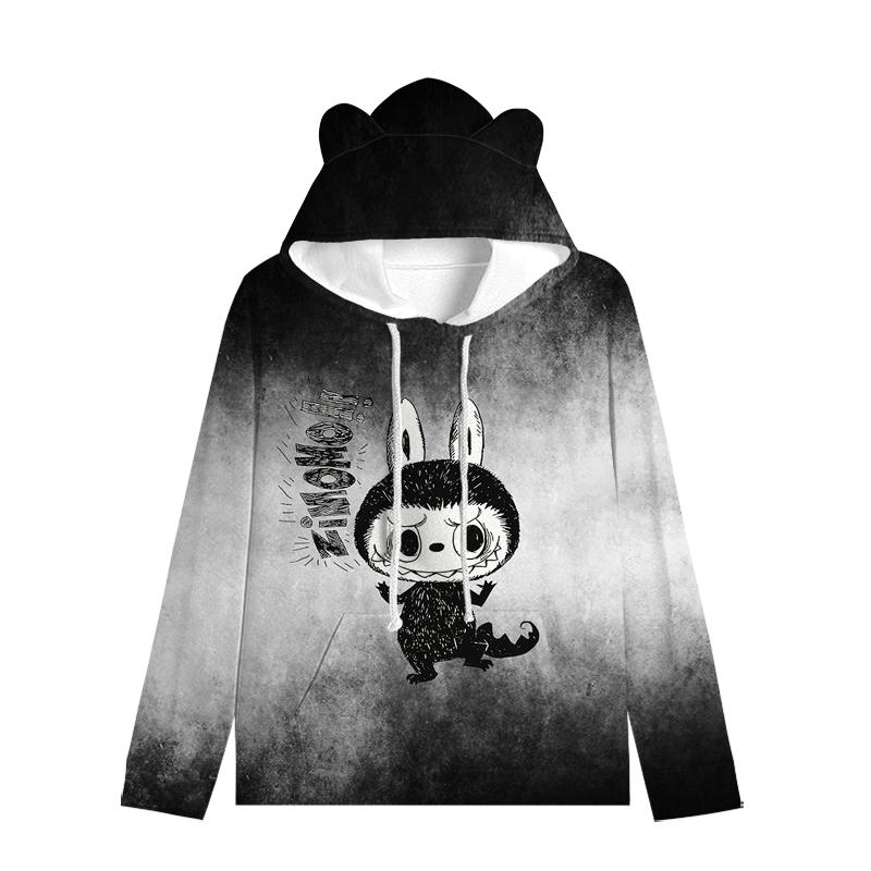 Labubu пуловер дети толстовки с капюшоном кошачьи ушки мультфильм толстовка подростков мальчики девочки косплей костюм толстовки