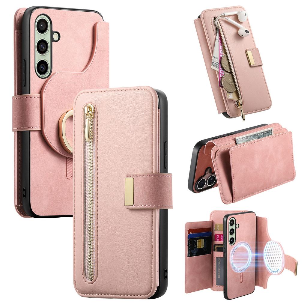 For Samsung Galaxy A16 4G/Galaxy A16 5G Magnetic Leather Case with Detachable RFID Blocking Zipper Wallet Cover