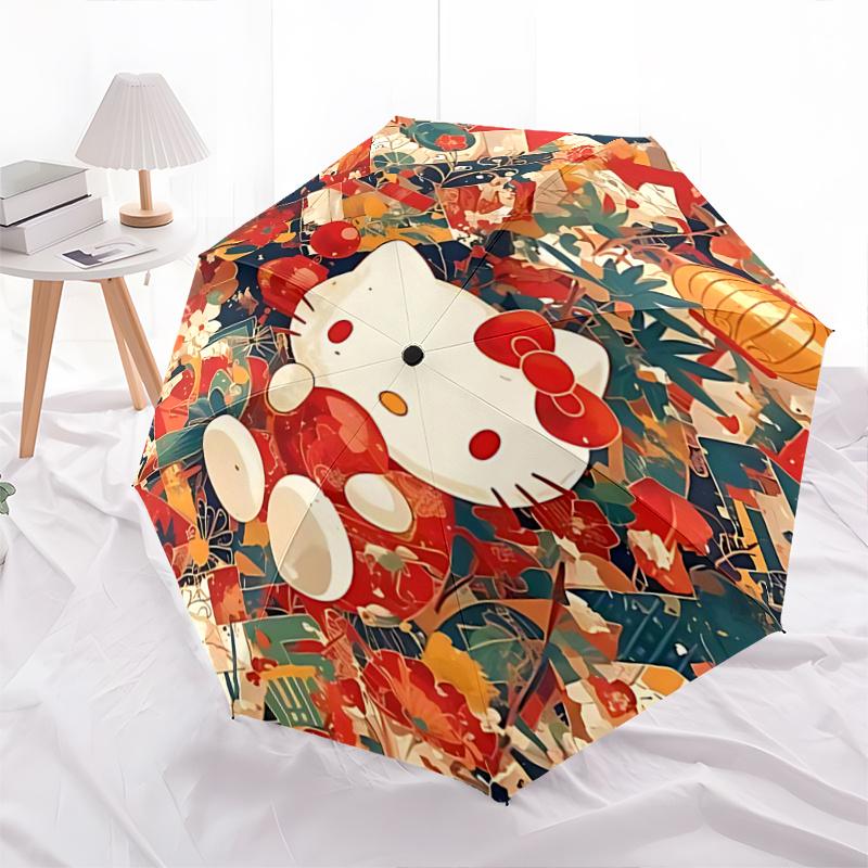 1pc Hello Kitty Festival Gift Umbrella - Automatic Opening/Closing Umbrella with Foldable Design and Iron Frame for Outdoor Use.K088