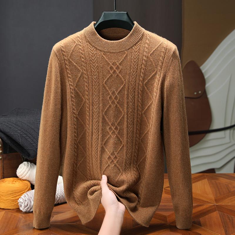 Thickened Autumn and Winter Sweater 100 Pure Men's Round Neck with Knitted Bottoming Shirt High-end Men's Sweater High Sense.
