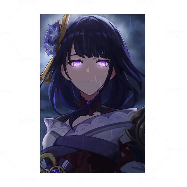 Solid Wood Frame Game Postoer Genshin Impact Poster General Raiden Anime Posters Canvas Painting Wall Decor Posters Wall Art Picture Home Decor