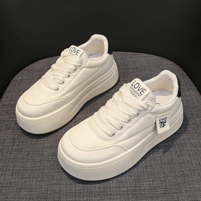 Туфли на толстой подошве, увеличивающие рост, весна и лето, новые кожаные белые туфли, женская обувь, повседневные кроссовки, туфли-лодочки