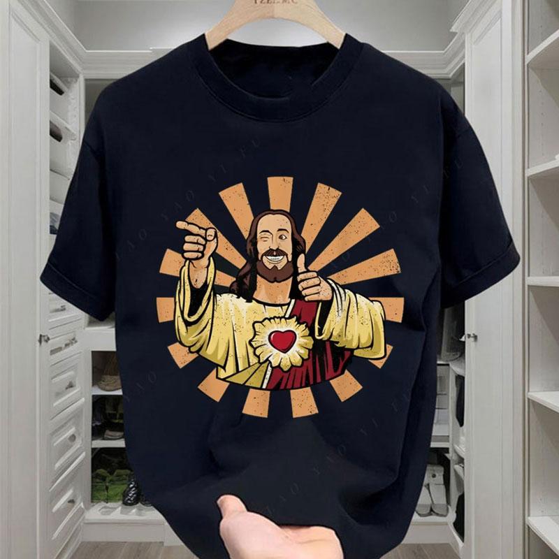 Camisetas Buddy Christ Vintage 90s Cool Jesus Religious Christian Tshirt Unisexs Clothing Cotton Crewneck Unisex Y2k Tshirts