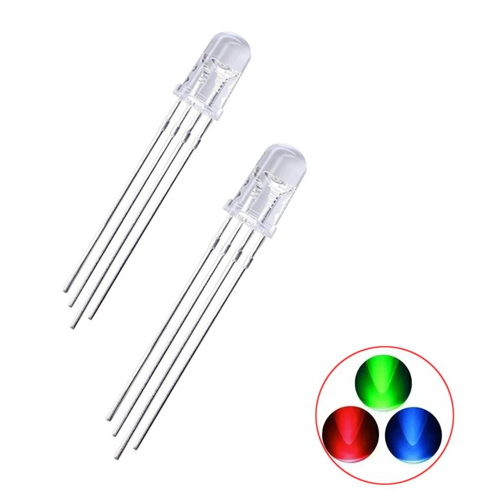 Full-color 5mm RGB LED Diodes Common Cathode/Anode Four Feet Transparent Red/green/blue Highlight Color Light 5mm Diode Colorful
