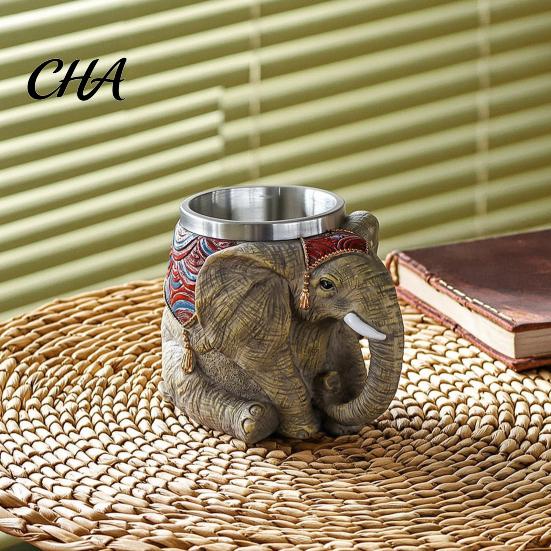 Кружка в винтажном стиле, Кружка для кофе со слоном, 3D тайская нержавеющая сталь, Декоративная кружка для напитков, Ретро настольное украшение для офиса и дома, Внутренняя емкость