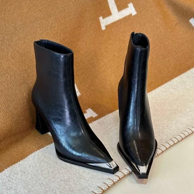 Элегантные женские ботильоны с острым носком, модные кожаные туфли на высоком каблуке, зима 2025 года, трендовые сексуальные туфли-лодочки для офиса, туфли-лодочки Chelsea Botas Mujer
