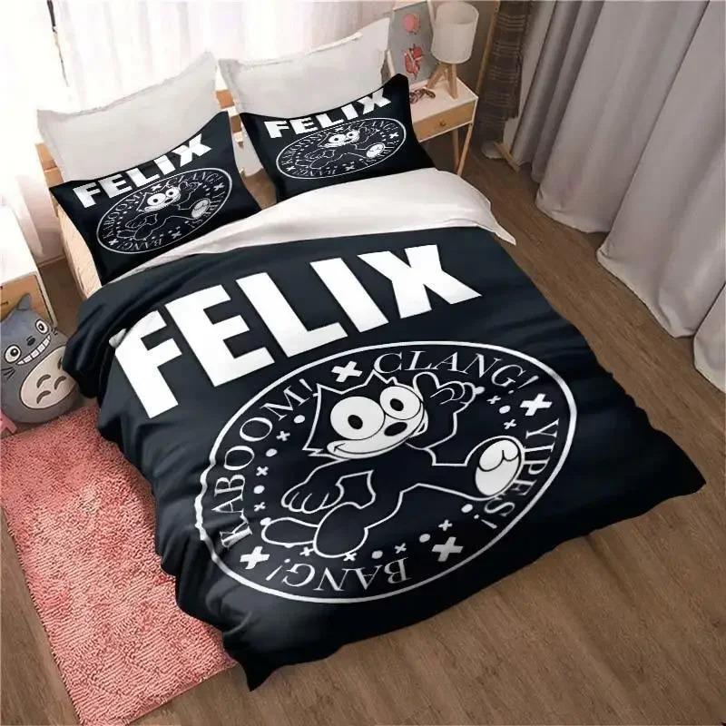 Cartoon Felix Cat Bed Set Home Decoration for Boy and Girl Feline-Follies Duvet Cover Pillowcase Single Double Large Size