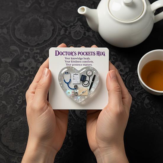 Doctor Heart Pocket Hug Gift 2D Acrylic Heart Encouragement Token with Card Doctor Appreciation Gifts for Men Women Medical Staffs