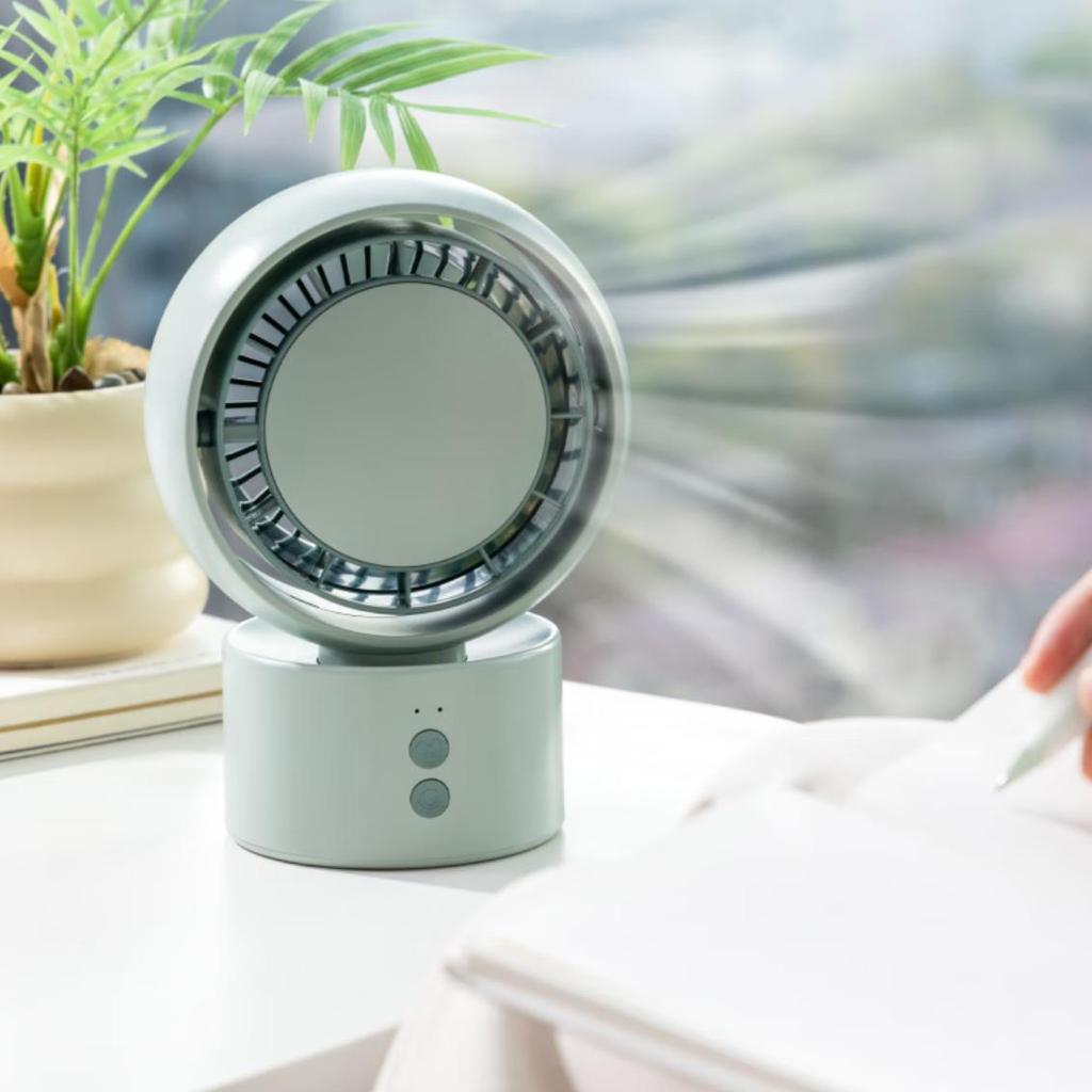 Deli Rechargeable Oscillating Fan, Small Desk Fan, Mini Portable USB Charging Fan, Green