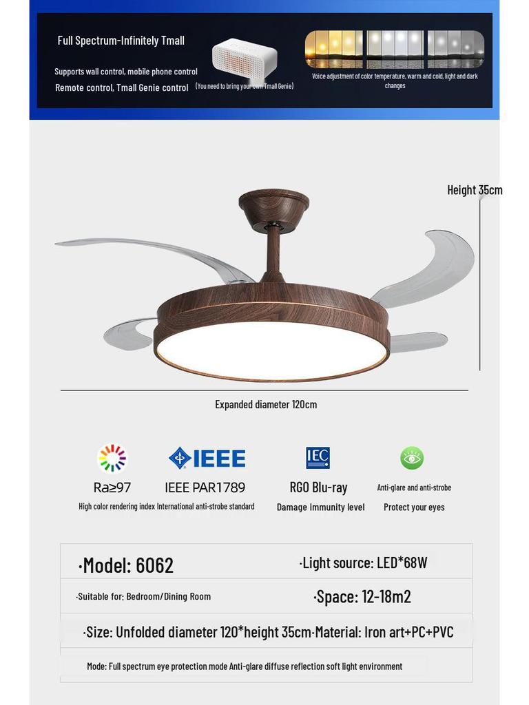 Modern Chinese-Style Ceiling Fan with Light for Living, Bedroom, and Dining Rooms