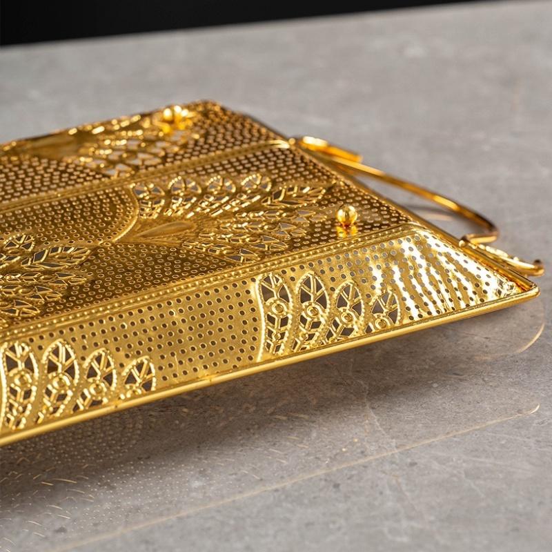 European Fruit Plate,Alloy Household Hollowed-out Shape Plate,Portable Golden Snack Disc,Candy Plate Home Living Room Decoration