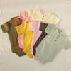 Ribbed Short-Sleeve Romper for Newborns - Unisex Spring To Autumn Outfit