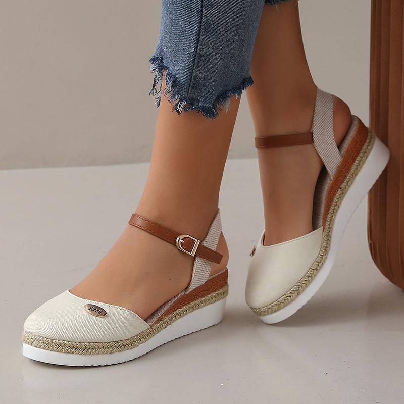 Lucyever Wedge Closed Toe Sandals Women Summer Plus Size Ankle Buckle Espadrille Shoes Woman Casual Thick Sole Platform Sandles