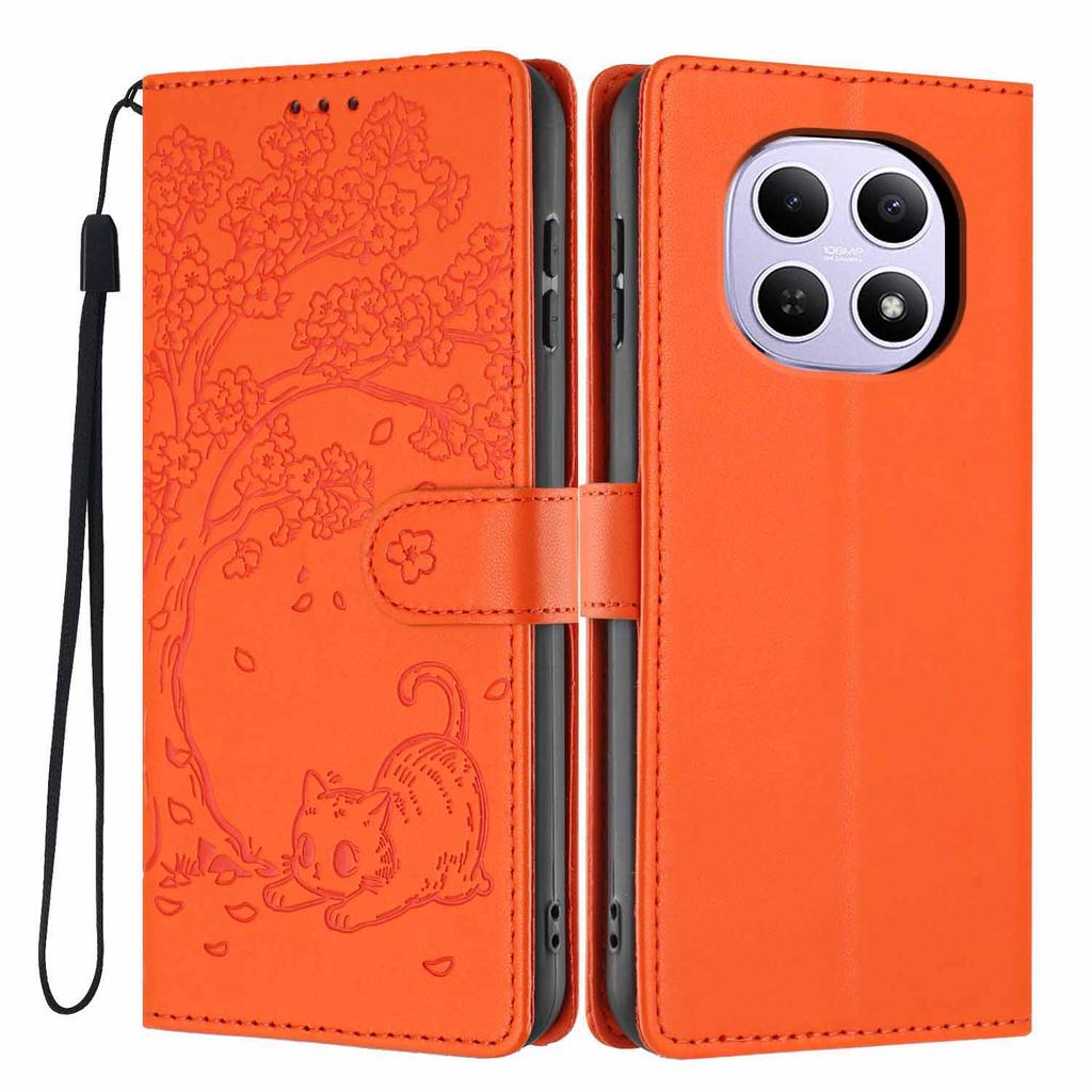 For Xiaomi Poco M8 5G/Redmi Note 15 5G (Global) Stand Case Tree-and-Cat Pattern PU Leather Wallet Protective Phone Cover with Wrist Strap