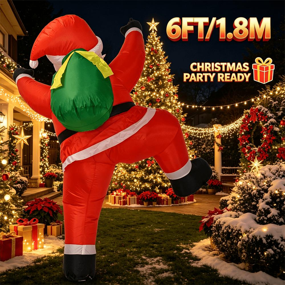6FT Christmas Inflatable Climbing Santa with Gift Bag, LED Blow Up Wall Hanging Decor, Outdoor Building Window Xmas Ornament