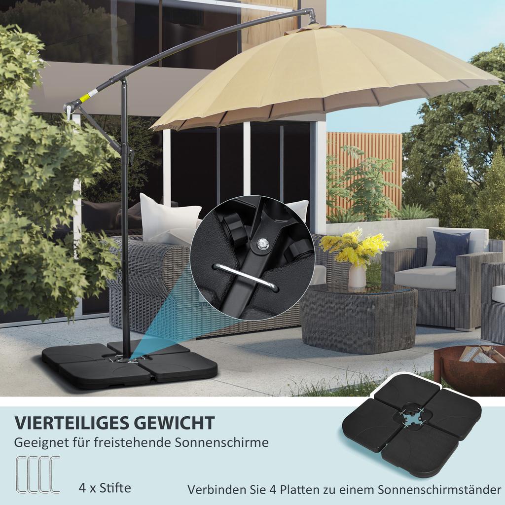 Weight plates for parasol bases, Fillable, Weatherproof, 104cm x 104cm x 7.5H cm, Black