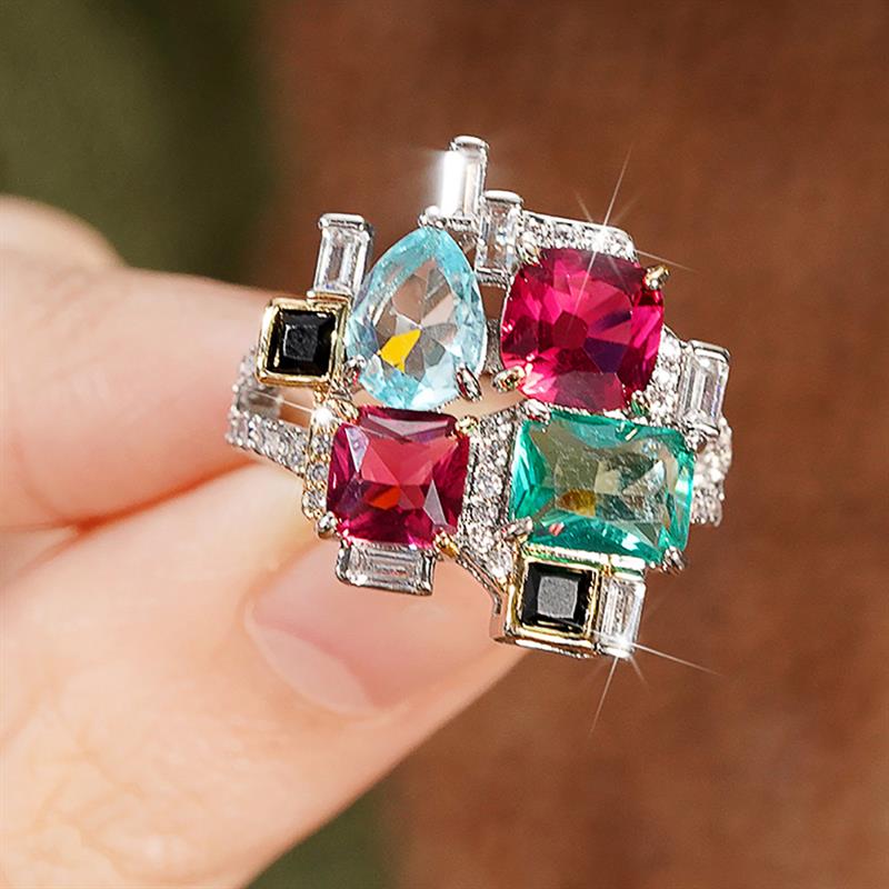 Xiaomi Huitan Geometric Design Two Tone Ring for Women Punk Party Inlaid Geometric Cubic Zirconia Statement Lady Finger Chic Jewelry