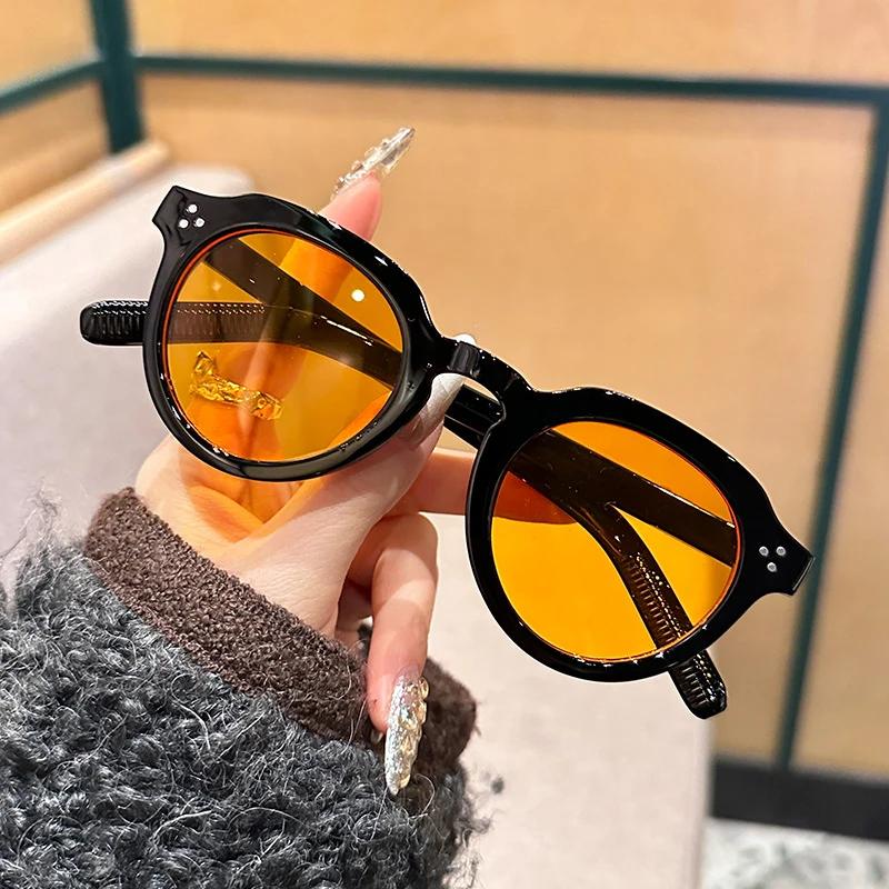 Oval Sunglasses Women Fashion Clear Black Orange Shades Retro Rivets Men Punk Trending Sun Glasses UV400