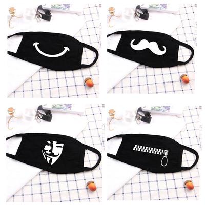 Унисекс Черные Симпатичные Половина Лица Рот Муфельные Хлопковые Маски Для Лица С Рисунком Твердая Маска