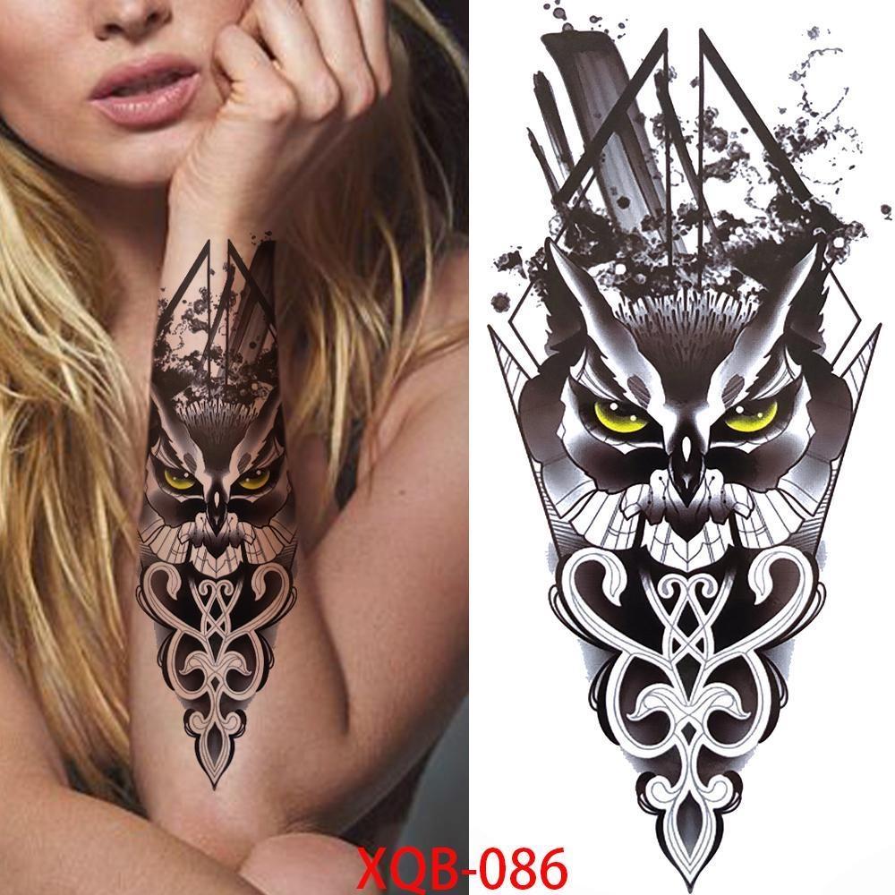 1 PC 210*114MM Cat Geometry Black Temporary Tattoos For Men Women Black Forest Skull Tiger Wolf Tattoo Sticker Evil Devil Arm Tattoo