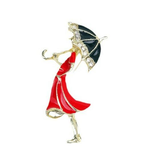 Pearl Drip Umbrella Girl Rhinestone Brooch: Versatile Anime Shirt Accessory
