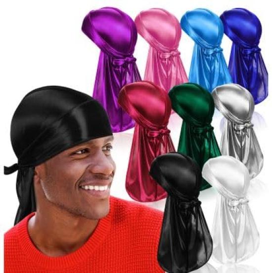 BERUKO 2-piece Do-rag Хип-хоп Бандана Танцор Тюрбан Пиратская кепка Легкая (черно-белый)