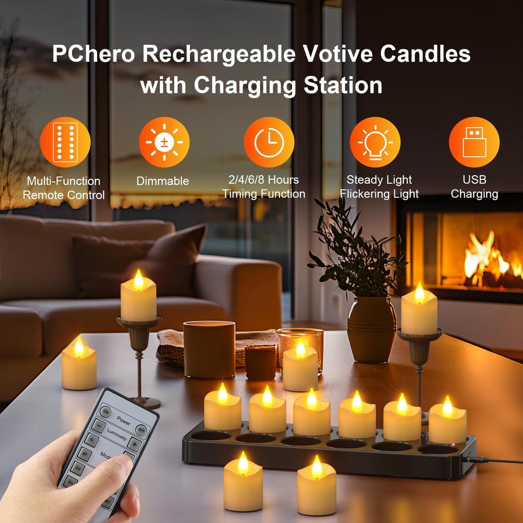 PChero USB-C Rechargeable Candle Lights, LED Candles, Rechargeable Power Outage Candle Lights, Flameless Rechargeable LED Candles, Timer Function,