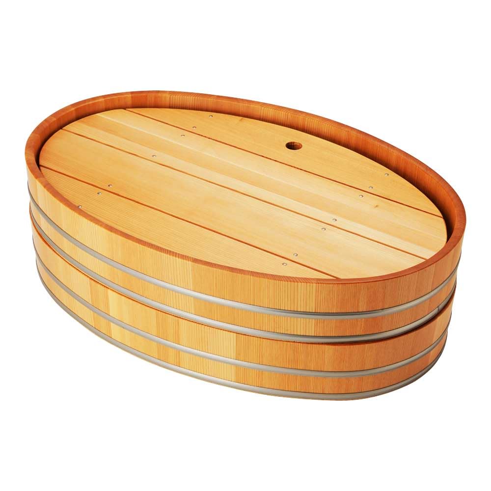 Yamaco Sawara Oval Serving with Stainless Steel Hoops and x 32 x 30070 Bowl, Large, Strainer, 49.5 H8.2 cm,
