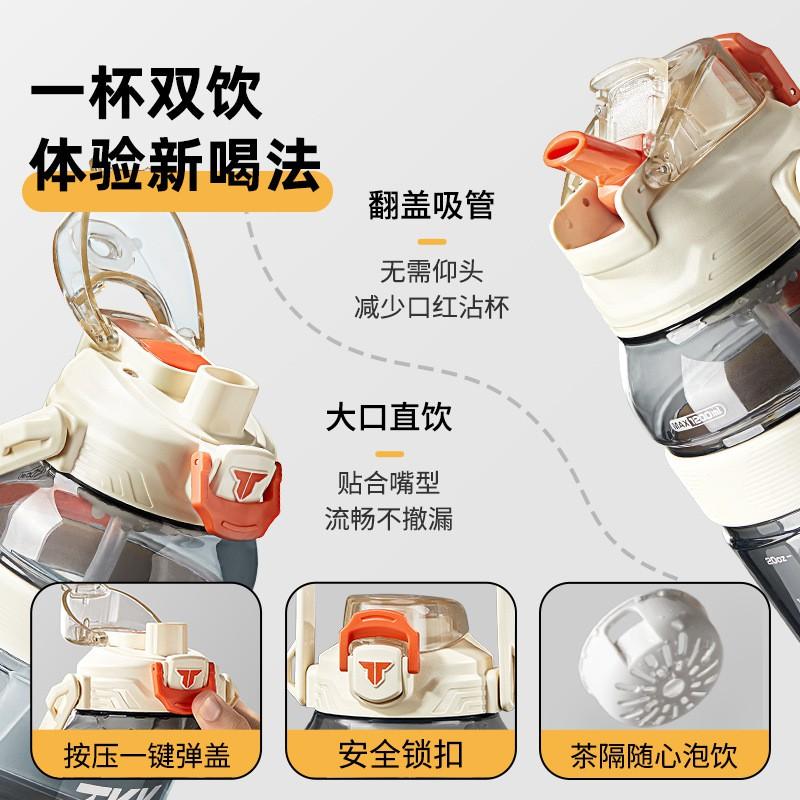 Large Capacity 1200ml 2000ml Tritan Water Bottle With Dual Spout Lid Leakproof Travel Cup Outdoor Gym Hiking