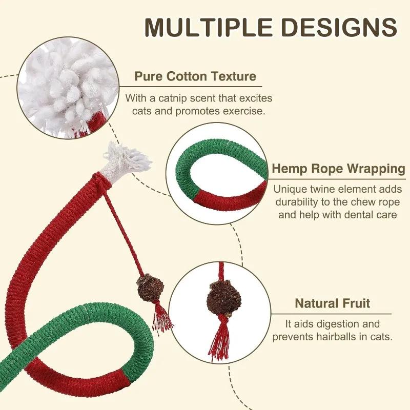 Cat Toys Cat Bite Rope Toy Refillable Natural Catnip Interactive Toys Kitten Teeth Cleaning Chew Toys Bite Rope for Dental Care
