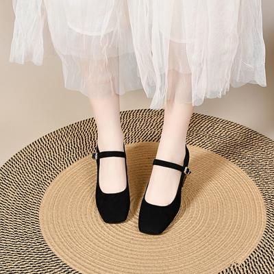 Женские туфли на высоком каблуке с квадратным носком, весна, новые, черные, с открытым верхом, с ремешком на щиколотке, одинарные туфли, черные рабочие туфли, туфли Мэри Джейн