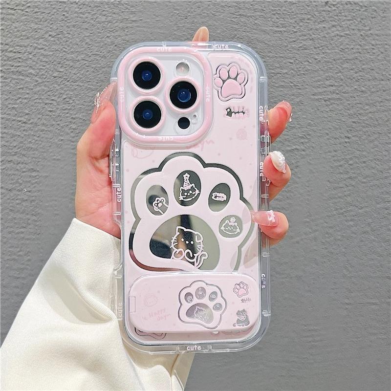 Cute Cat Claw for IPhone16promax Cream Mirror Phone Case Oil Painting for Apple15 Cartoon14