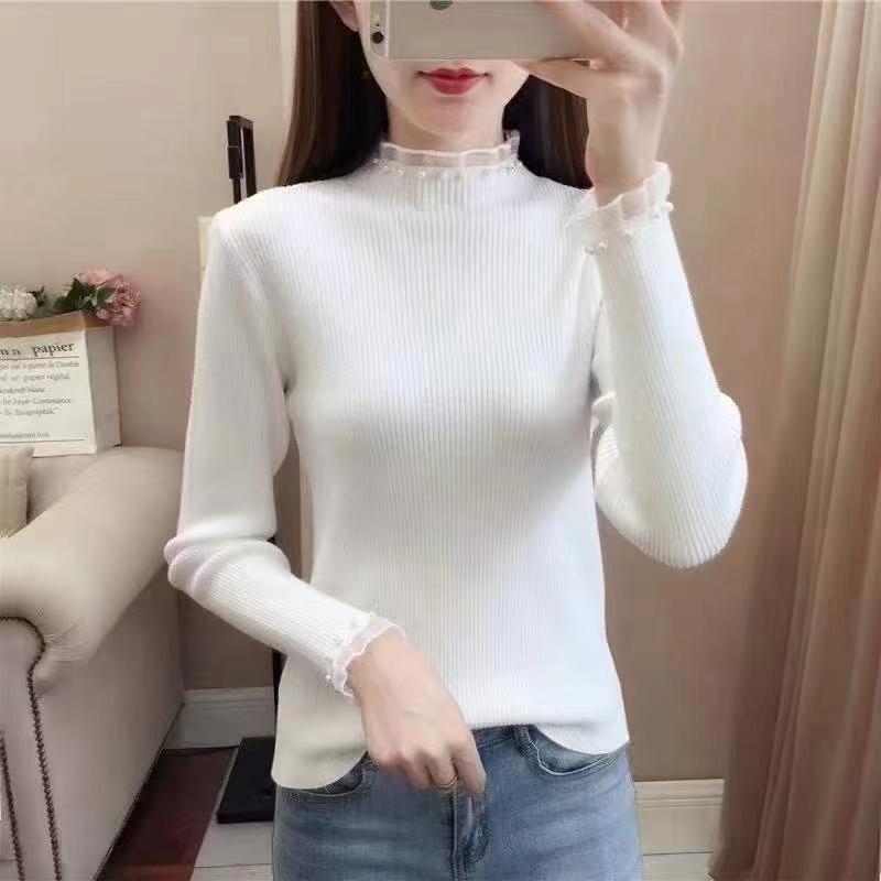 Элегантный женский полуводолазный свитер, свитер, новая мода, повседневная рубашка, осенне-зимний топ с длинным рукавом, расшитый бисером, свитера, одежда 2582