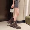 Fashion 2024 New Coarse Heel Belt Buckle Short Boots for Women, Thick Bottom Retro Western Cowboy Boots, Motorcycle Boots