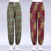 WTEMPO 2PCS Women's Spring Summer Floral Printed Ice Silk Wide Leg Pants Elastic High Waist Thin Mother's Loose Cropped Skirt Pants
