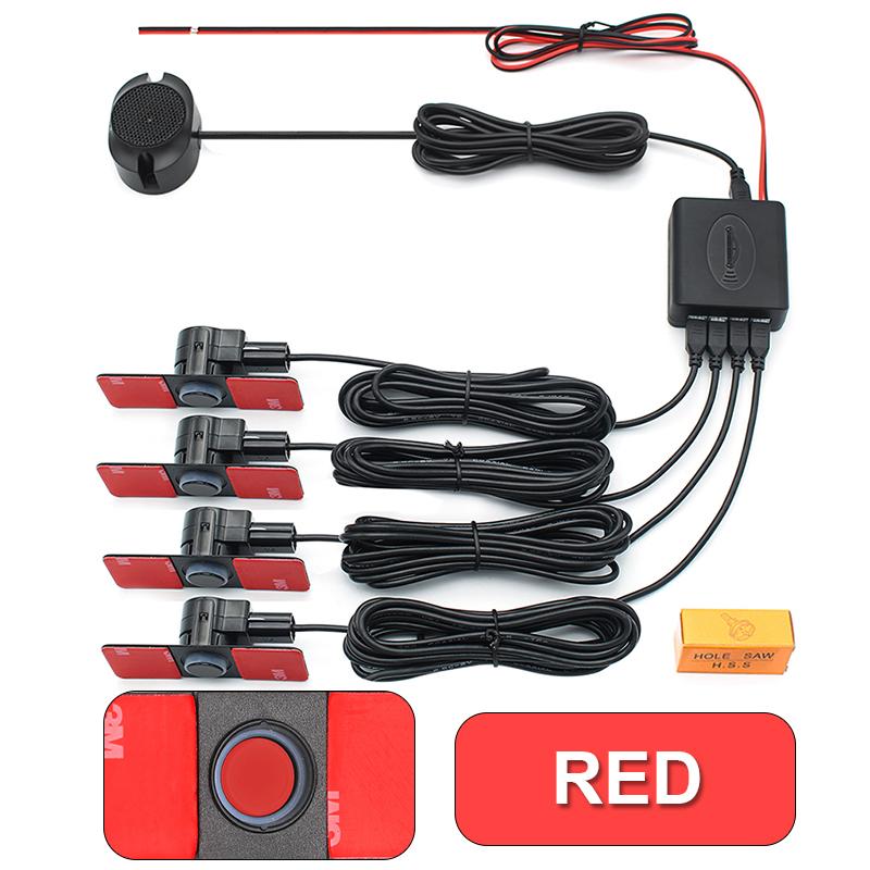 GreenYi Car Parking Sensor Assistant Parktronics 4 Black/Silver/White 13mm Flat Sensors Reverse Radar Sound Buzzer Alarm Sound