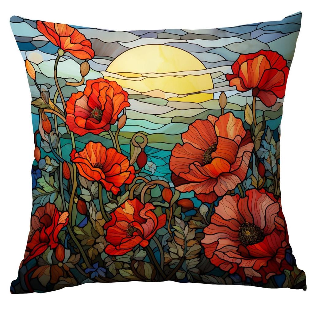 New Vintage Floral Pillowcase Creative Colored Glass Printed Home Sofa Car Cushion Pillowcase