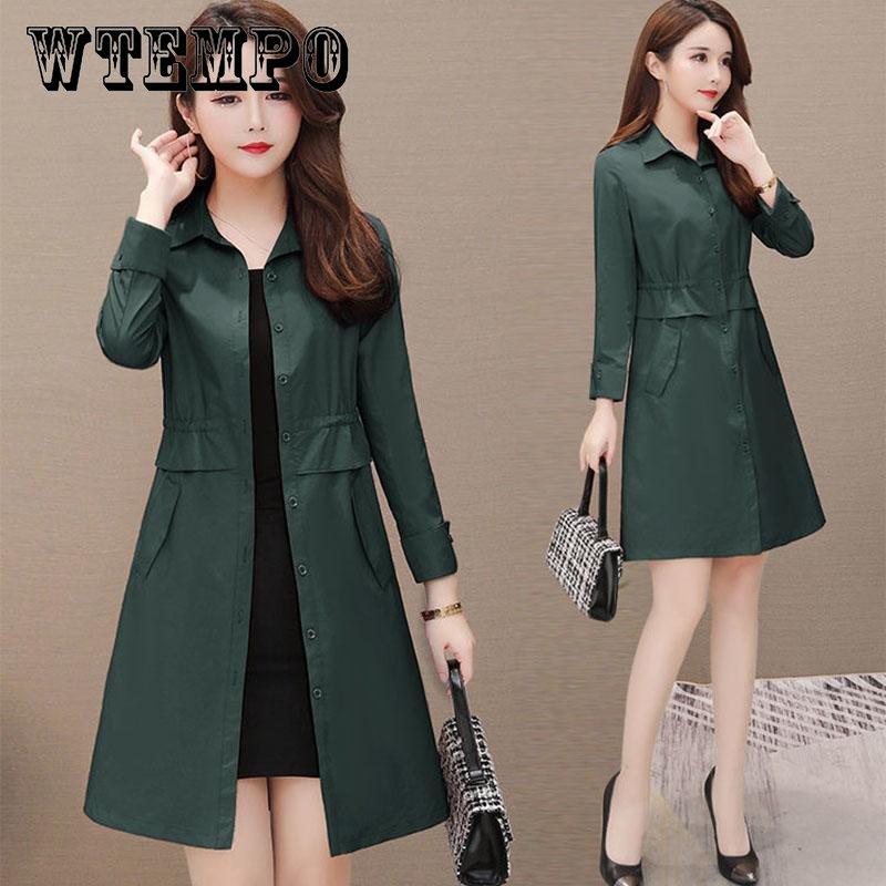 Spring and Autumn Windbreaker Mid-length Double Style Solid Color Slim-fitting Waist Large Size Slimming All-match Jacket Women