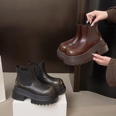 Челси на толстой подошве, увеличивающие рост, новые ботильоны на толстом каблуке в виде маленькой сигаретной трубки, британские ботинки Мартина женские