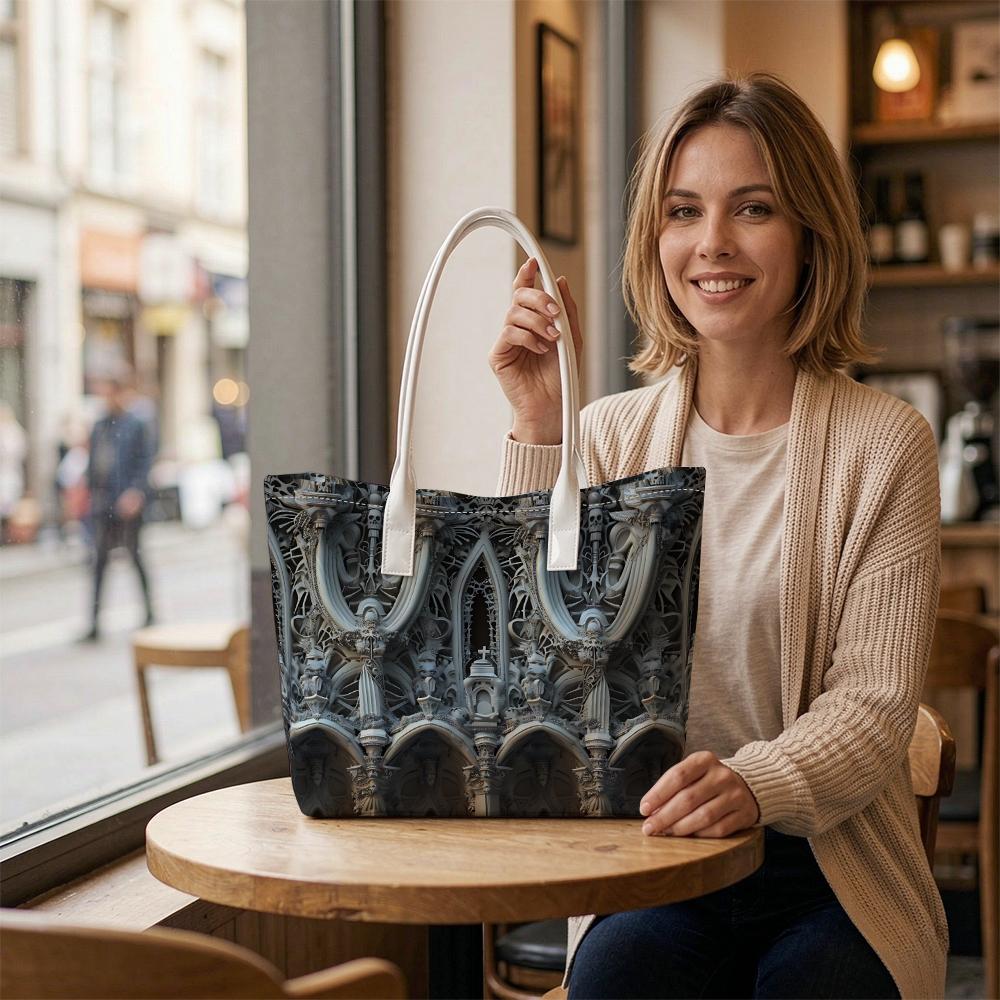 Gothic Architect Pattern Tote Bag Daily Use Casual Portable Large Capacity Shoulder Bag for Outdoor Shopping Travel Fashionable Durable Women's Handba
