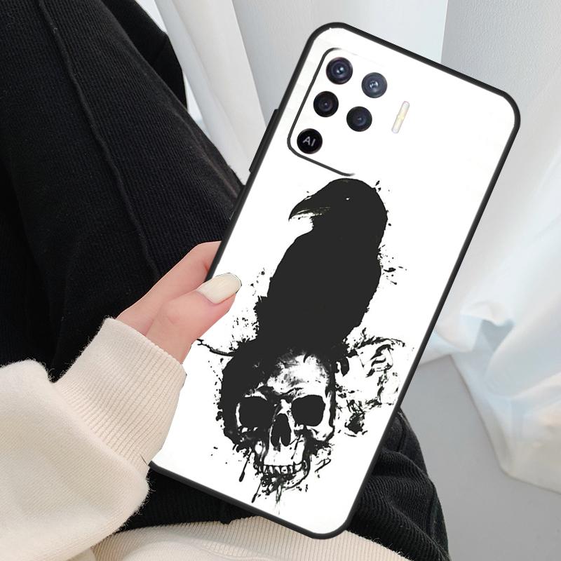 Чехол-череп с вороном для OPPO A15 A16 A1K A54 A74 A94 A52 A72 A83 A91 A93 A53S A5 A9 A31 A53 2020