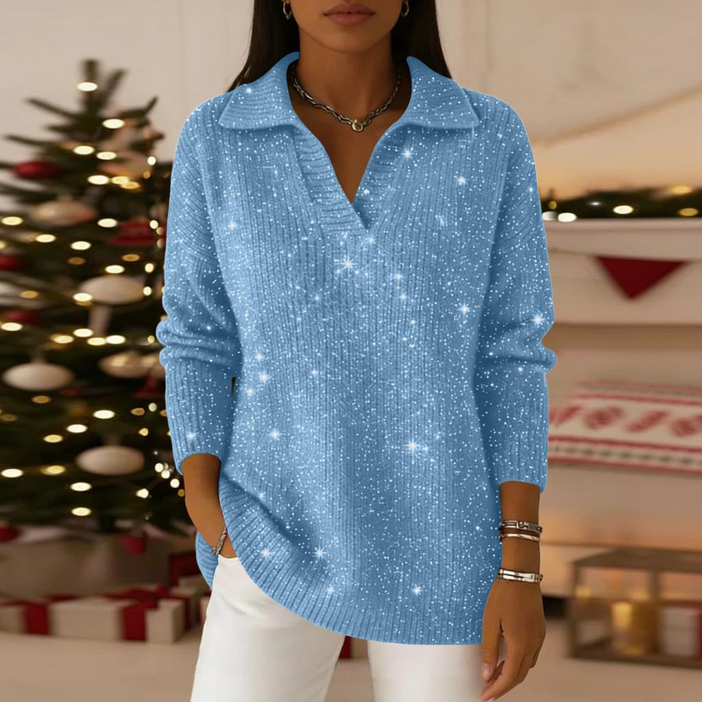 Женский повседневный и модный трикотажный топ-свитер с длинными рукавами и однотонной расцветкой