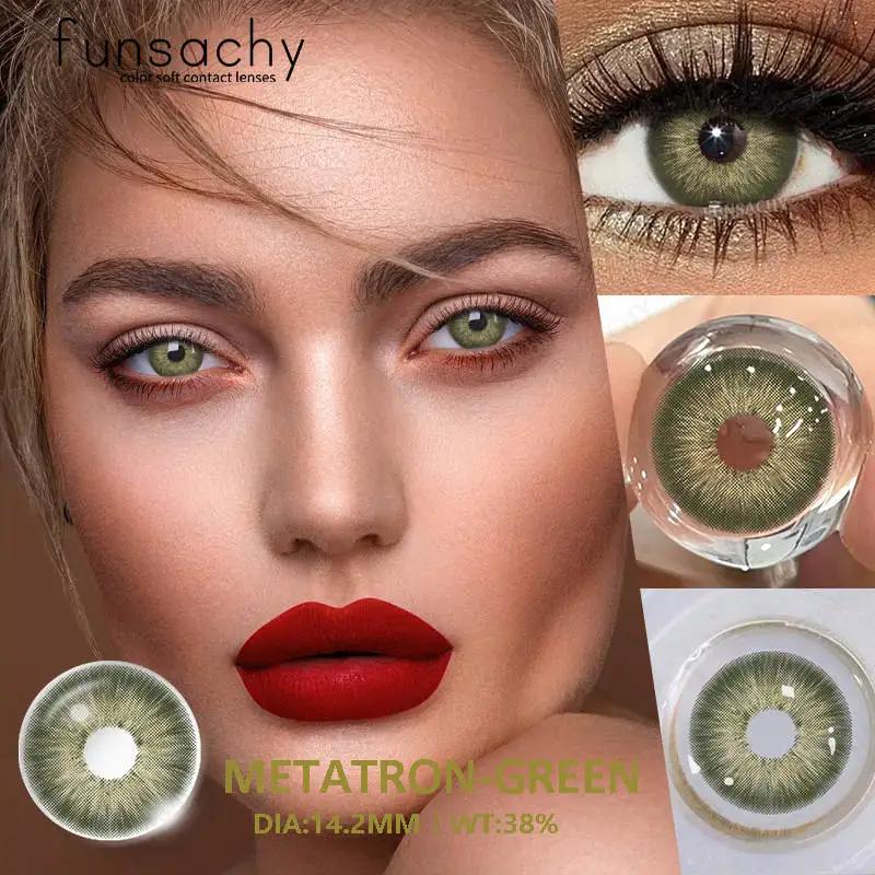 FUNSACHY 1 пара новых серых контактных линз для глаз, натуральные коричневые, мягкие, с зелеными зрачками, косметические, для макияжа глаз, для годового использования