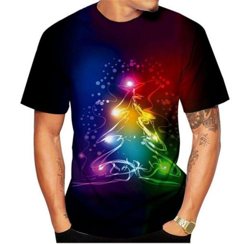 Мужская рождественская футболка с рисунком «Рождественская елка», одежда с круглым вырезом, одежда большого размера, европейский размер, топ с короткими рукавами, мужская рубашка, футболка