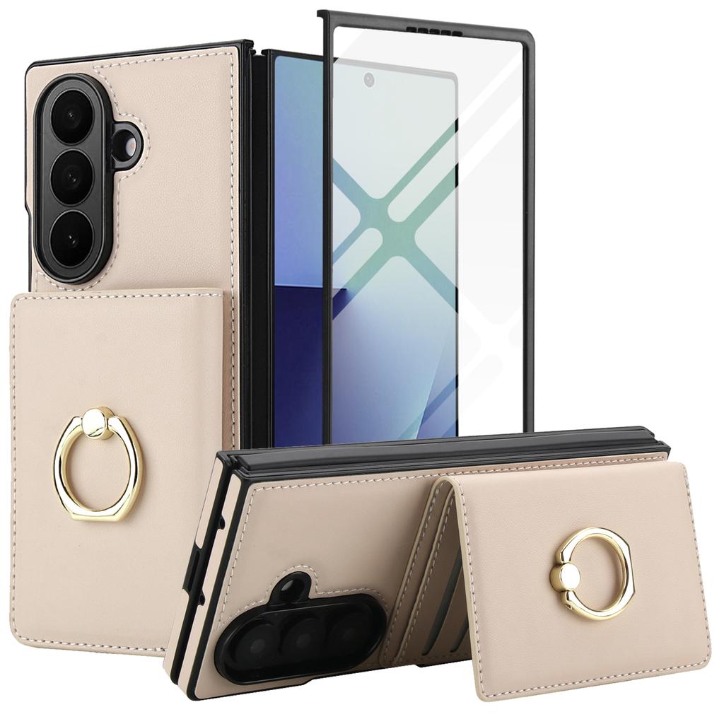 Модный чехол из однотонной кожи для телефона Samsung Galaxy Z Fold7/Z Fold6/Z Fold5 с вращающейся на 360° подставкой