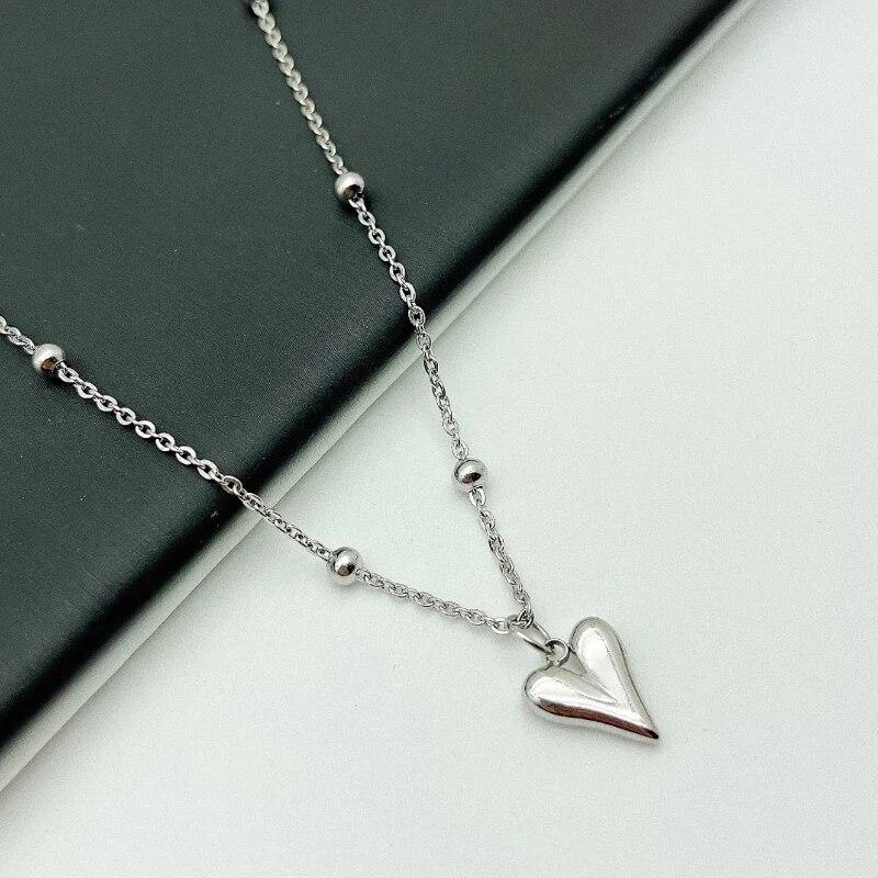 1 Pcs Light Luxury Cool Wind Heart Shaped Series Stainless Steel Pendant With Stainless Steel Chain Combination Of Necklaces