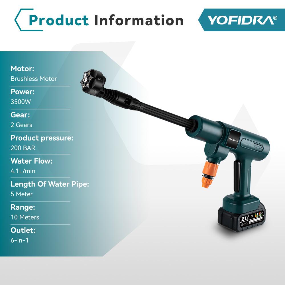 Yofidra Безщеточная мойка высокого давления 200 Бар, водяной пистолет для автомобиля + ведро, очиститель для сада, распылитель для аккумулятора Makita 21 В (штырь)