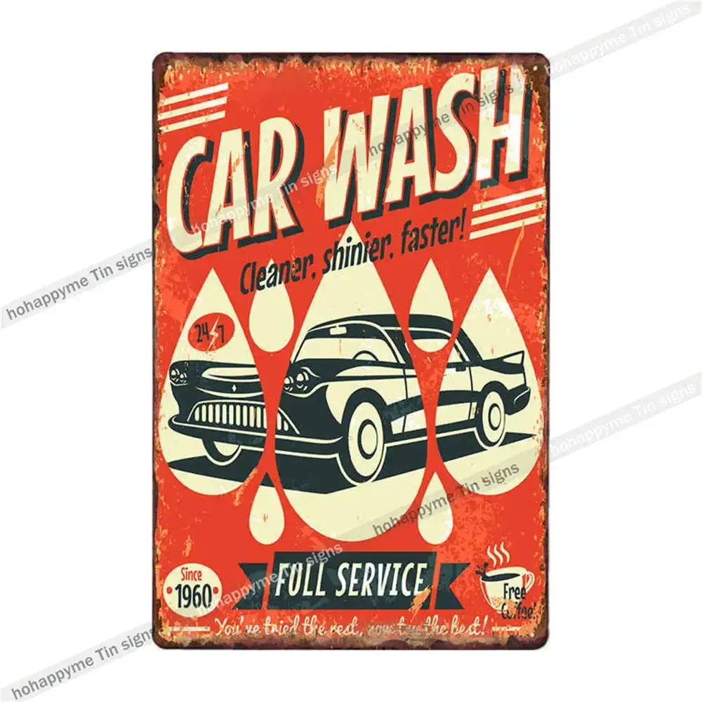 Винтажная металлическая табличка CAR WASH Идеальный декор для автозаправки Гаража Клуба Дома Прочный жестяной знак Художественная роспись Размер x см