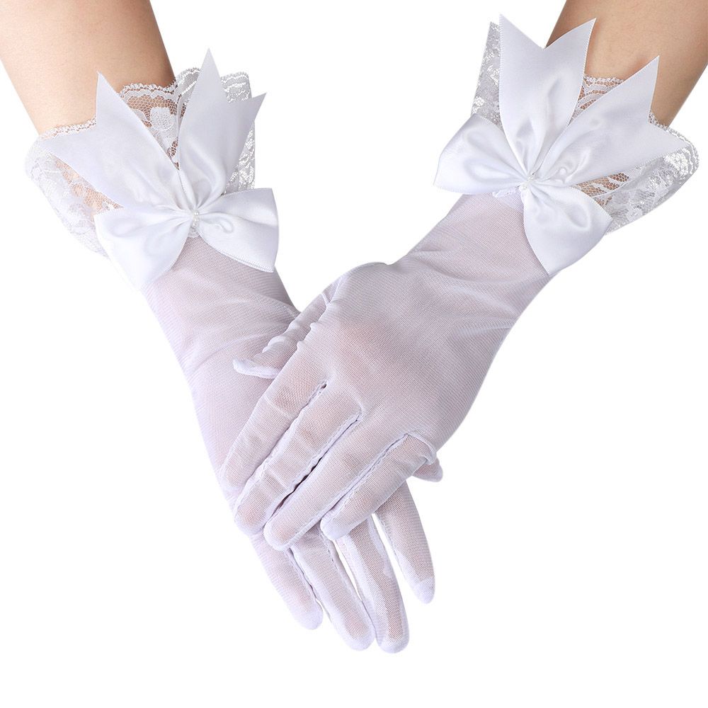 Fashion Bride Bow Lace Gloves Women White Gloves Sunscreen Driving Gloves Marriage Party Accessories